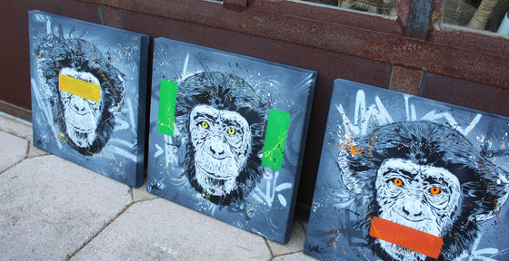 Three Wise Monkeys (Triptych) by Valé Stencil - Signature Fine Art